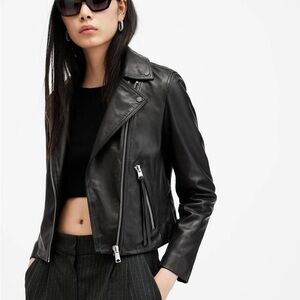 All Saints Black Dalby Slim Fit Leather Jacket